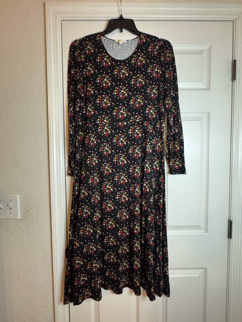 Boden Black Long-Sleeve Floral Midi Dress